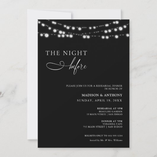 Invitation Dîner de répétition noir rustique (Devant)