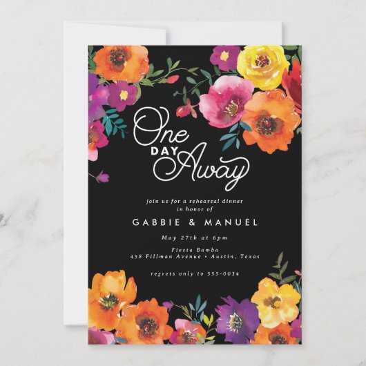 Invitation Dîner de répétition noire colorée Fiesta (Devant)
