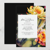 Invitation Dîner de répétition noire Floral Tropical Cactus (Devant / Derrière)