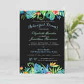 Invitation Dîner de répétition noire tropicale florale Invita (Debout devant)