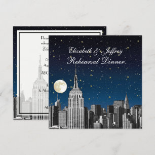 Invitation Dîner de répétition NYC ESB Skyline Blue Star Moon