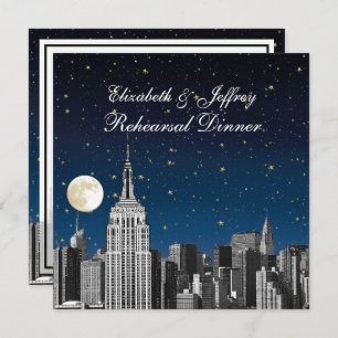 Invitation Dîner de répétition NYC ESB Skyline Blue Star Moon