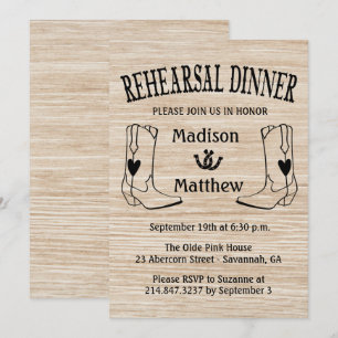 Invitation Dîner de répétition occidental Bottes de cowboy Ma