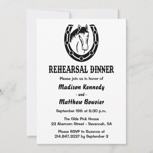 Invitation Dîner de répétition occidentale Cheval Rustique Ma (Devant)