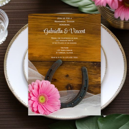 Invitation Dîner de répétition occidentale Pink Daisy et Hors