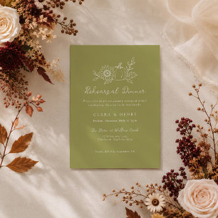 Invitation Dîner de répétition Olive Green Pumpkin Sunflower