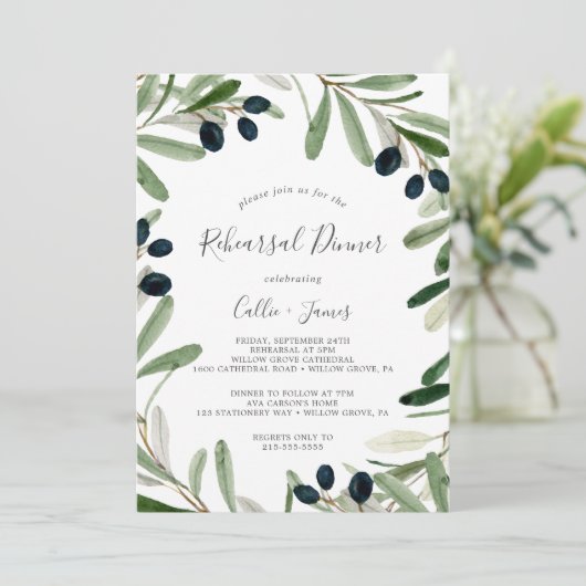Invitation Dîner de répétition Olive moderne (Debout devant)