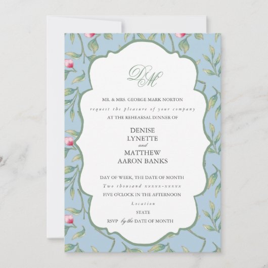 Invitation Dîner de répétition Omphalodes Blue et Basil Green (Devant)