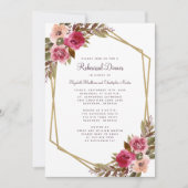 Invitation Dîner de répétition or violet floral élégant (Devant)