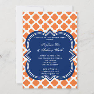 Invitation Dîner de répétition Orange et Royal Blue Quatrefoi