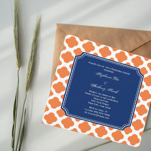 Invitation Dîner de répétition Orange et Royal Blue Quatrefoi