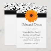 Invitation Dîner de répétition Orange Gerbera Daisy Black Scr (Devant / Derrière)