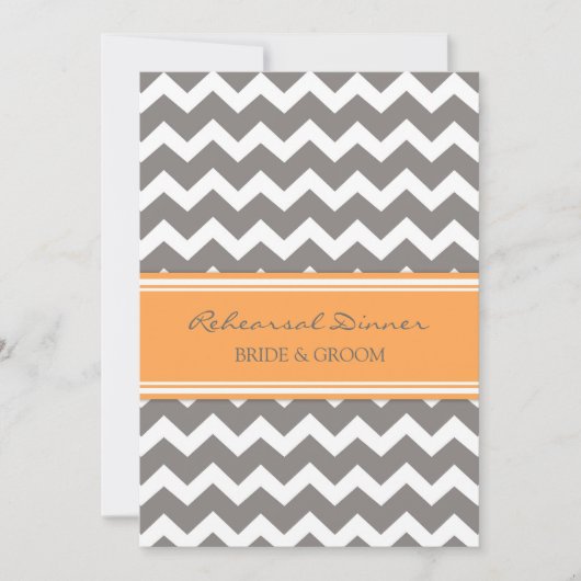 Invitation Dîner de répétition Orange Grey Chevron (Devant)