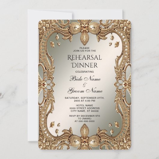Invitation Dîner de répétition Ornate Or (Devant)