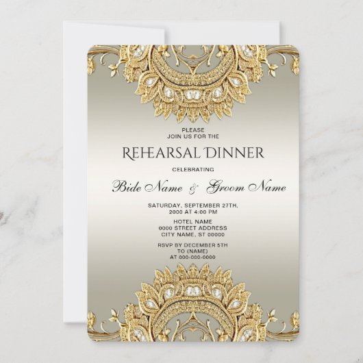 Invitation Dîner de répétition Ornate Or (Devant)