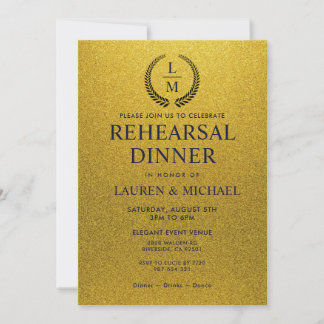 Invitation Dîner de répétition pailleté brillant noir et or