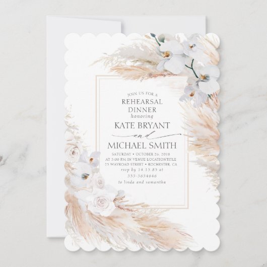 Invitation Dîner de répétition Pampas Grass and White Orchids (Devant)