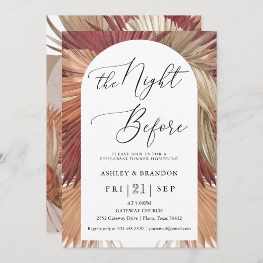 Invitation Dîner de répétition Pampas Grass Boho (Devant / Derrière)