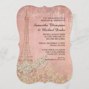 Invitation Dîner de répétition Paris Vintage rose
