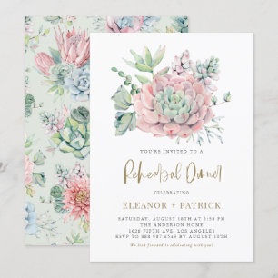Invitation Dîner de répétition Pastel Watercolor Succulents