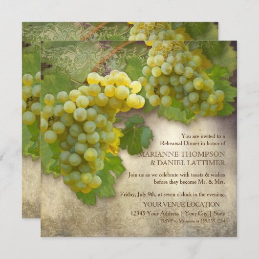 Invitation Dîner de répétition Pays Vins Chardonnay Raisins (Devant / Derrière)