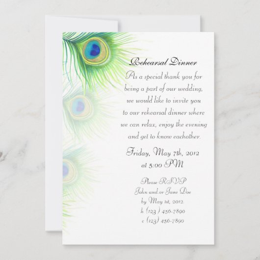 Invitation Dîner de répétition Peacock Peinture à la main (Devant)