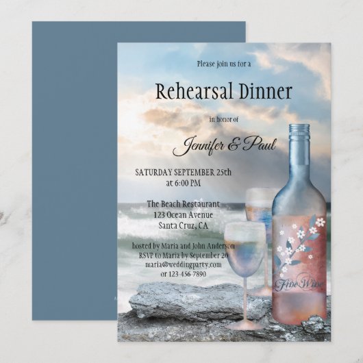 Invitation Dîner de répétition peint sur la plage et le vin I (Devant / Derrière)