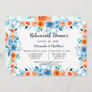 Invitation Dîner de répétition Peony bleu clair orange