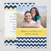 Invitation Dîner de répétition photo bleu jaune Chevron (Devant / Derrière)