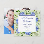 Invitation Dîner de répétition photo Blue Hydrangea (Devant / Derrière)