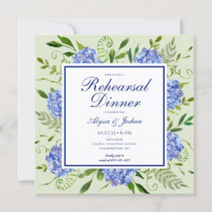 Invitation Dîner de répétition photo Blue Hydrangea