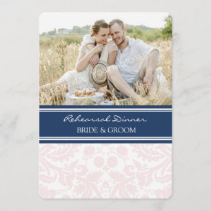 Invitation Dîner de répétition photo Blush Blue Damask