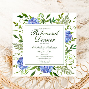 Invitation Dîner de répétition photo d'hortensias bleus