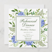 Invitation Dîner de répétition photo d'hortensias bleus (Devant)