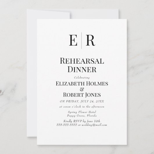 Invitation Dîner de répétition photo personnalisé Monogramme (Devant)