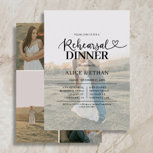Invitation Dîner de répétition Photo Script Heart 5