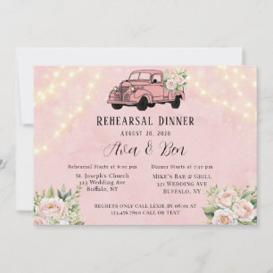 Invitation Dîner de répétition Pink Vintage Truck Peony