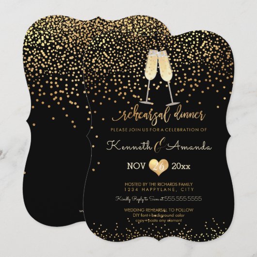 Invitation Dîner de répétition PixDezines/Bulles Champagne (Devant / Derrière)