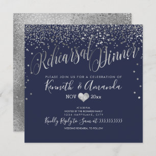 Invitation Dîner de répétition PixDezines/Faux Silver Confett