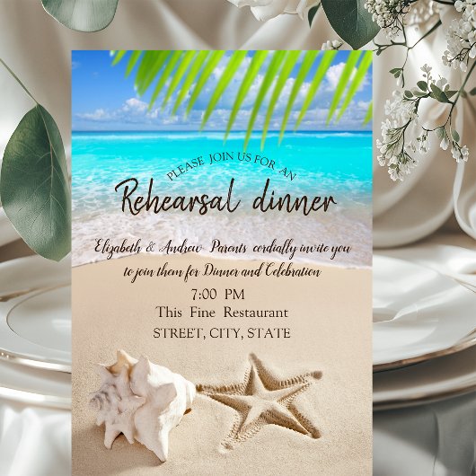 Invitation Dîner de répétition Plage tropicale, Étoile de mer