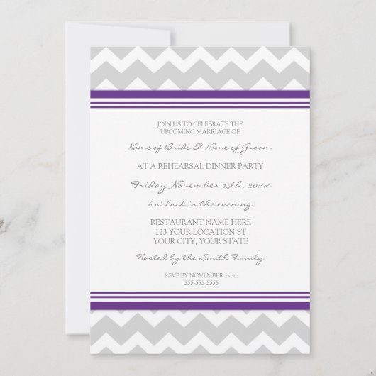 Invitation Dîner de répétition Plum Grey Chevron (Dos)