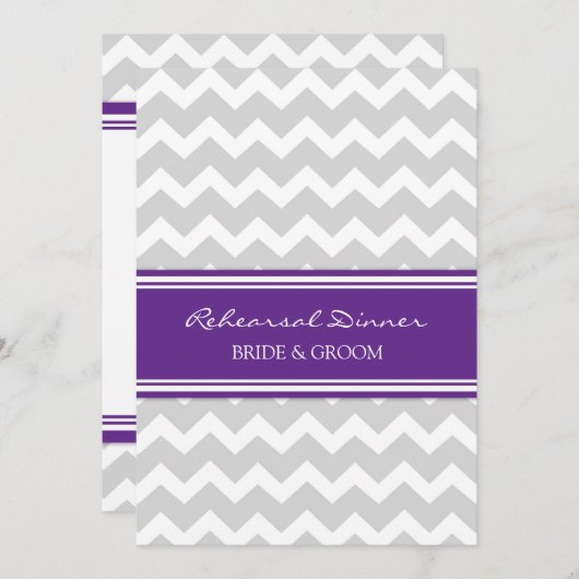 Invitation Dîner de répétition Plum Grey Chevron (Devant / Derrière)