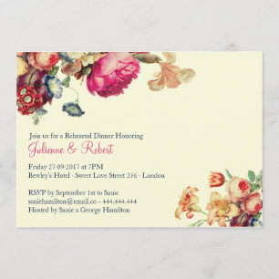 Invitation Dîner de répétition pour Mariage vintage rose