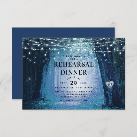 Invitation Dîner de répétition pour Mariages forestiers encha (Devant / Derrière)