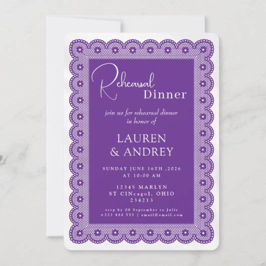 Invitation Dîner de répétition Purple Lace (Devant)