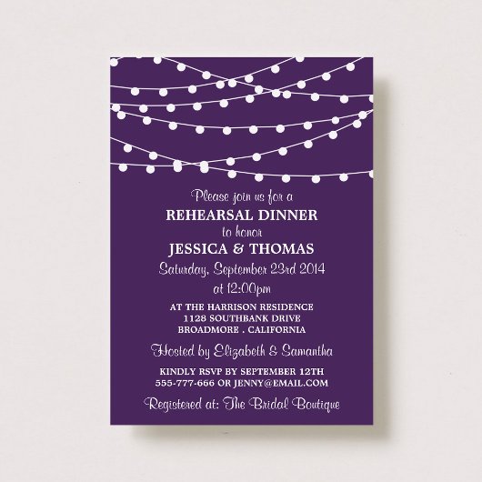 Invitation Dîner de répétition Purple Modern String Lights