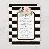 Invitation Dîner de répétition rayé floral moderne faux or (Devant / Derrière)