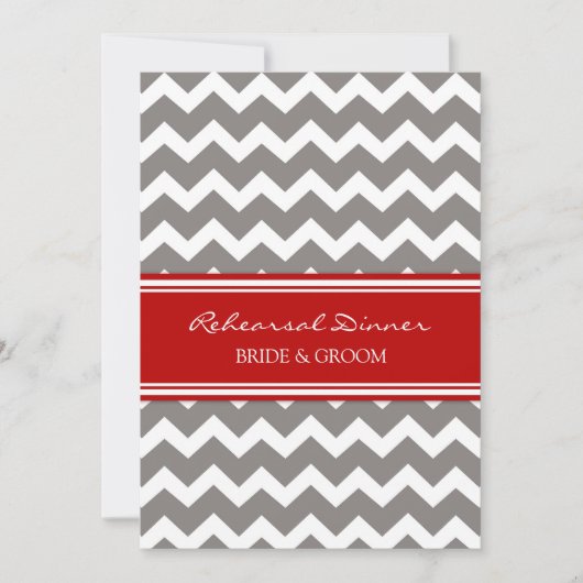 Invitation Dîner de répétition Red Grey Chevron (Devant)