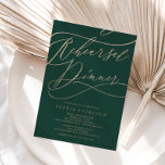 Invitation Dîner de répétition romantique en calligraphie ver<br><div class="desc">Cette invitation à la répétition calligraphie verte romantique est parfaite pour une simple répétition mariage. Le design classique moderne comprend des tourbillons fantaisistes et des fleurs fantaisistes avec une magnifique typographie de feuille d'or en faux champagne. Remarque : Ce design ne comporte pas de véritable feuille d'or. C'est un graphisme...</div>