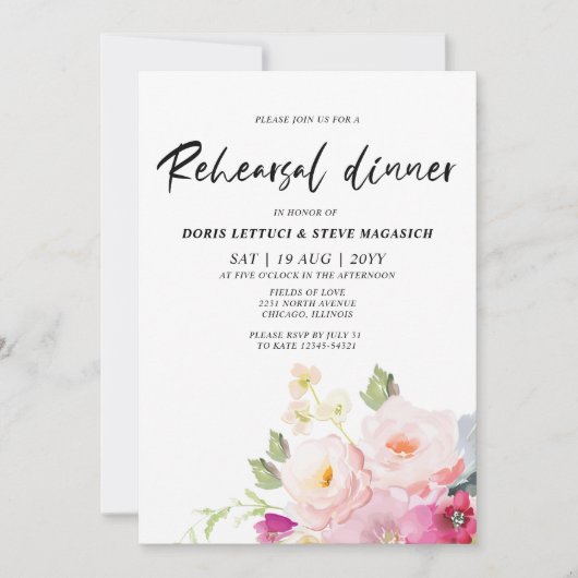 Invitation Dîner de répétition rose (Devant)